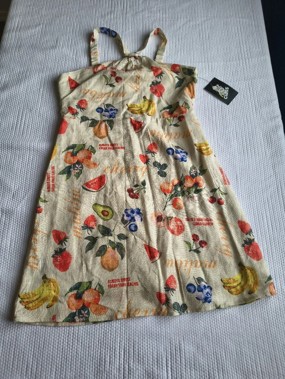 Art Class Girls Fruit Print Linen Halter Dress Size L.